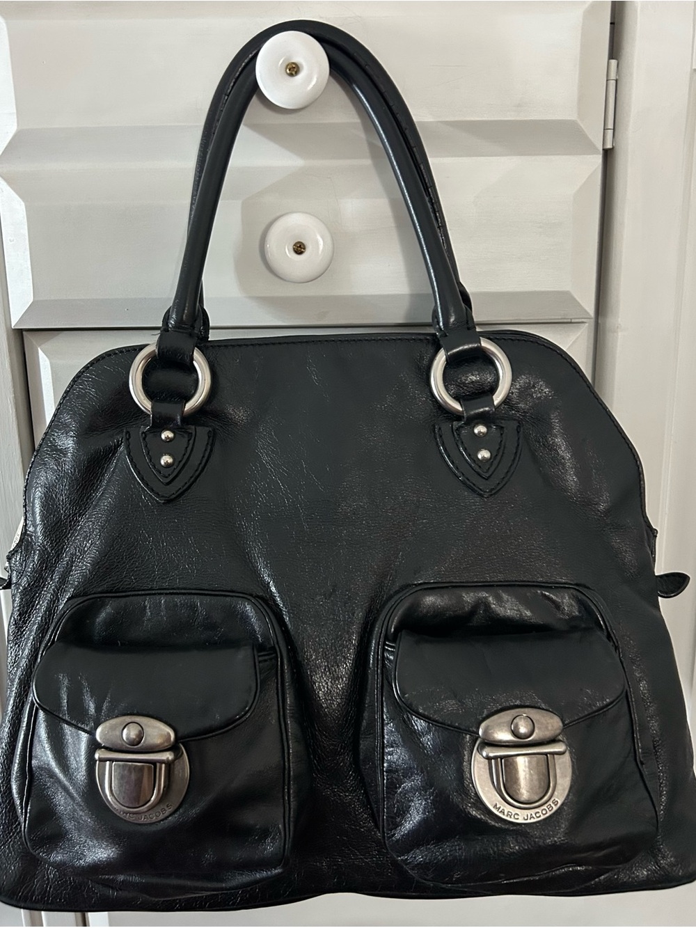 Vintage Rare Marc Jacobs Black Leather Blake Large Bag 16in